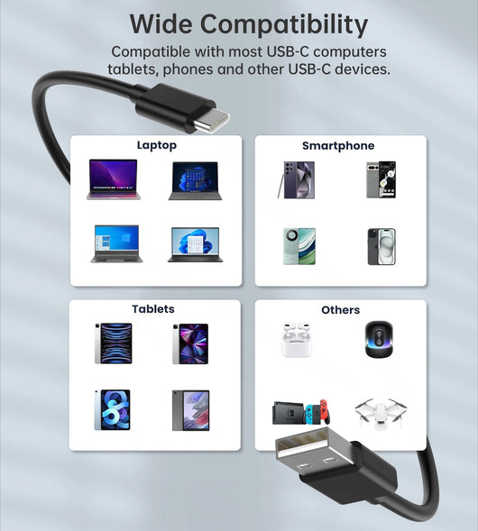 1M USB USB A to Type C Charging Cable